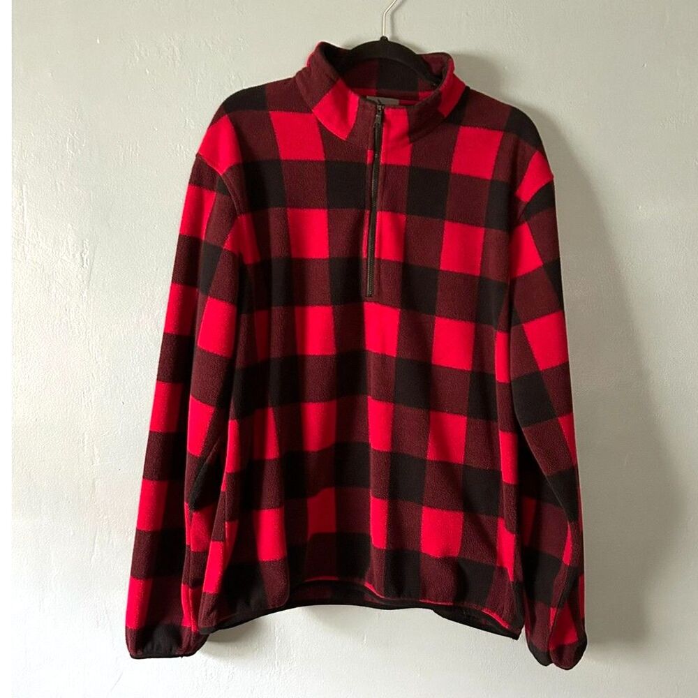Hawke & Co Sport men's red/black plaid fleece 1/4 zip up jacket size large